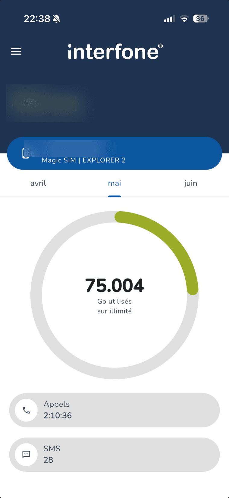Application mobile Interfone : suivi de consommation